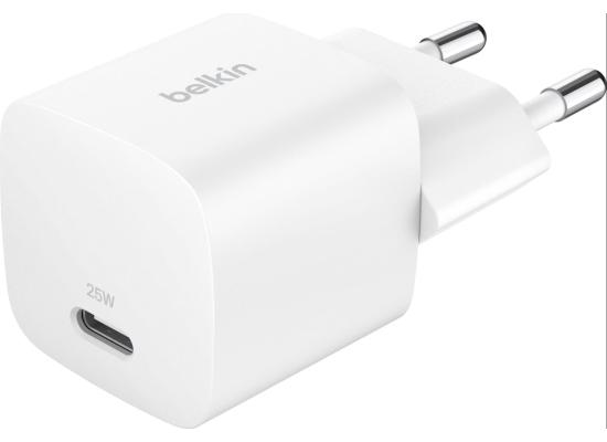 Belkin BoostCharge Compact 25W USB-C PD Fast Charging AC Charger for All iPhone 16 and iPhone 15 Models Samsung Galaxy S25, iPad, AirPods, and More - White